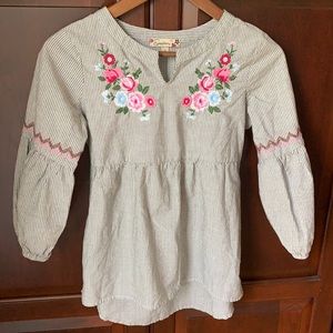 Gray striped embroidered top
